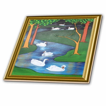 3dRose, Seven Swans A Swimming- art nouveau, stained glass, religious symbolism, twelve days of christmas, 4 Inch Ceramic Tile