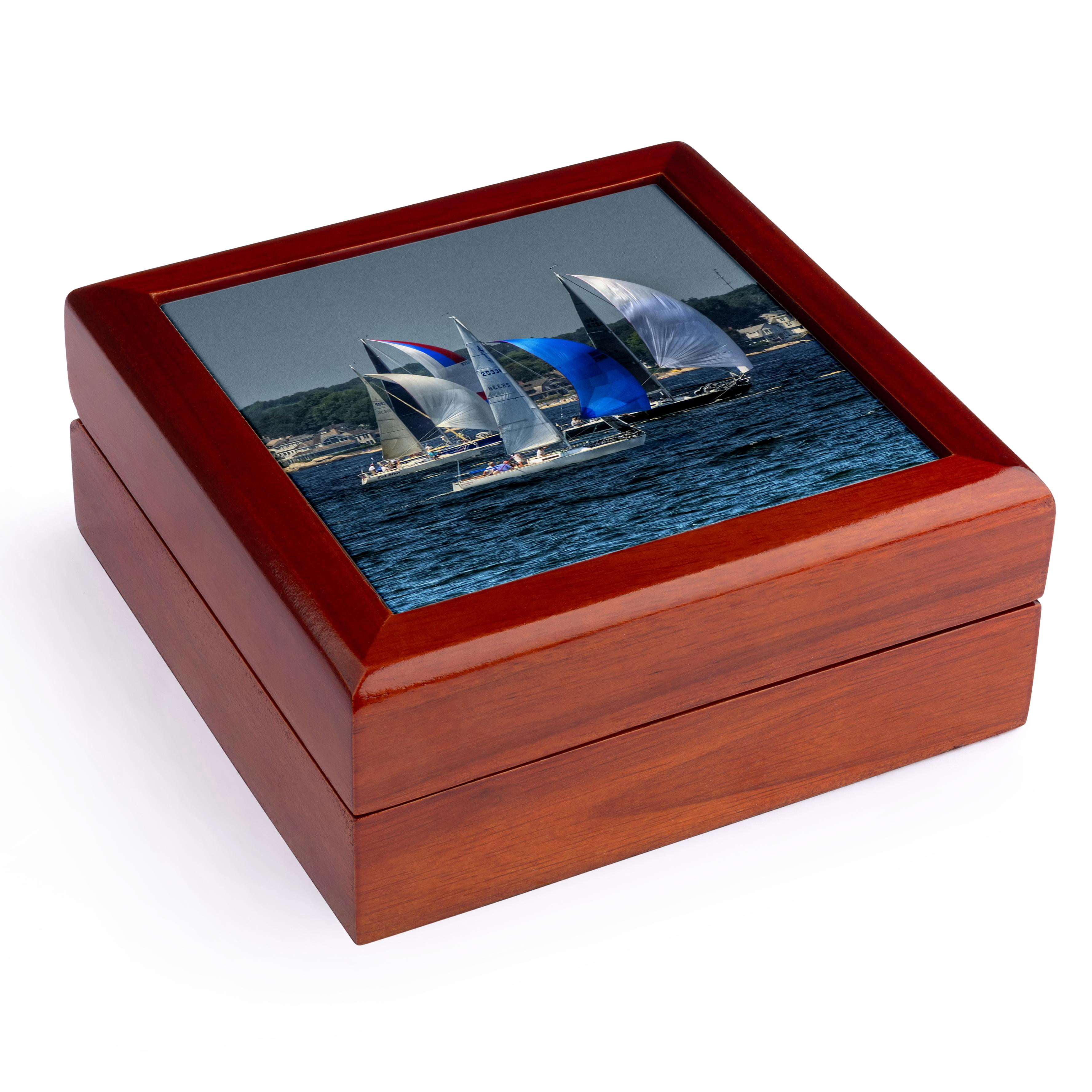 3dRose, Several sailboats racing, , Jewelry Box 5.5x5.5 inch with 4 inch tile