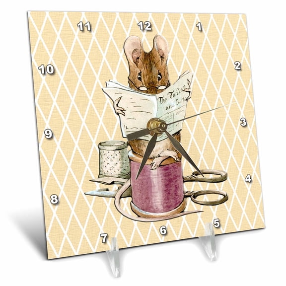 3dRose, Sewing Mouse- Vintage Art- Animals, 6x6 Desk Clock
