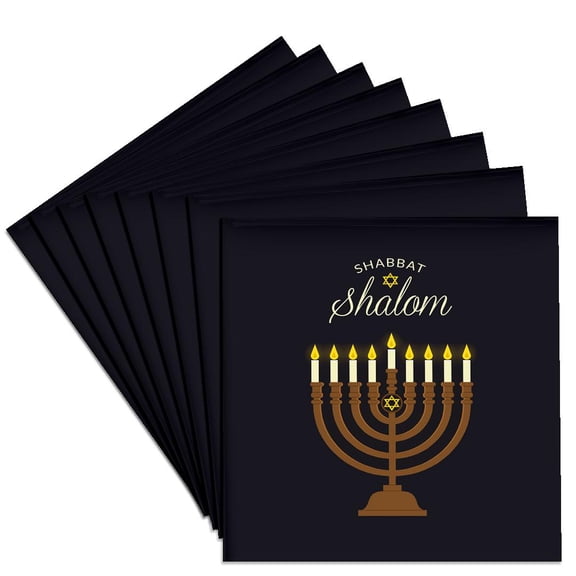 3dRose, Shabbat Shalom Hebrew Israel Religion Candles, Set of 8 Ceramic Tile Coasters