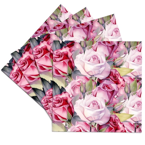 3drose, Shades of Pink Roses Pattern, Set of 4 Ceramic Tile Coasters