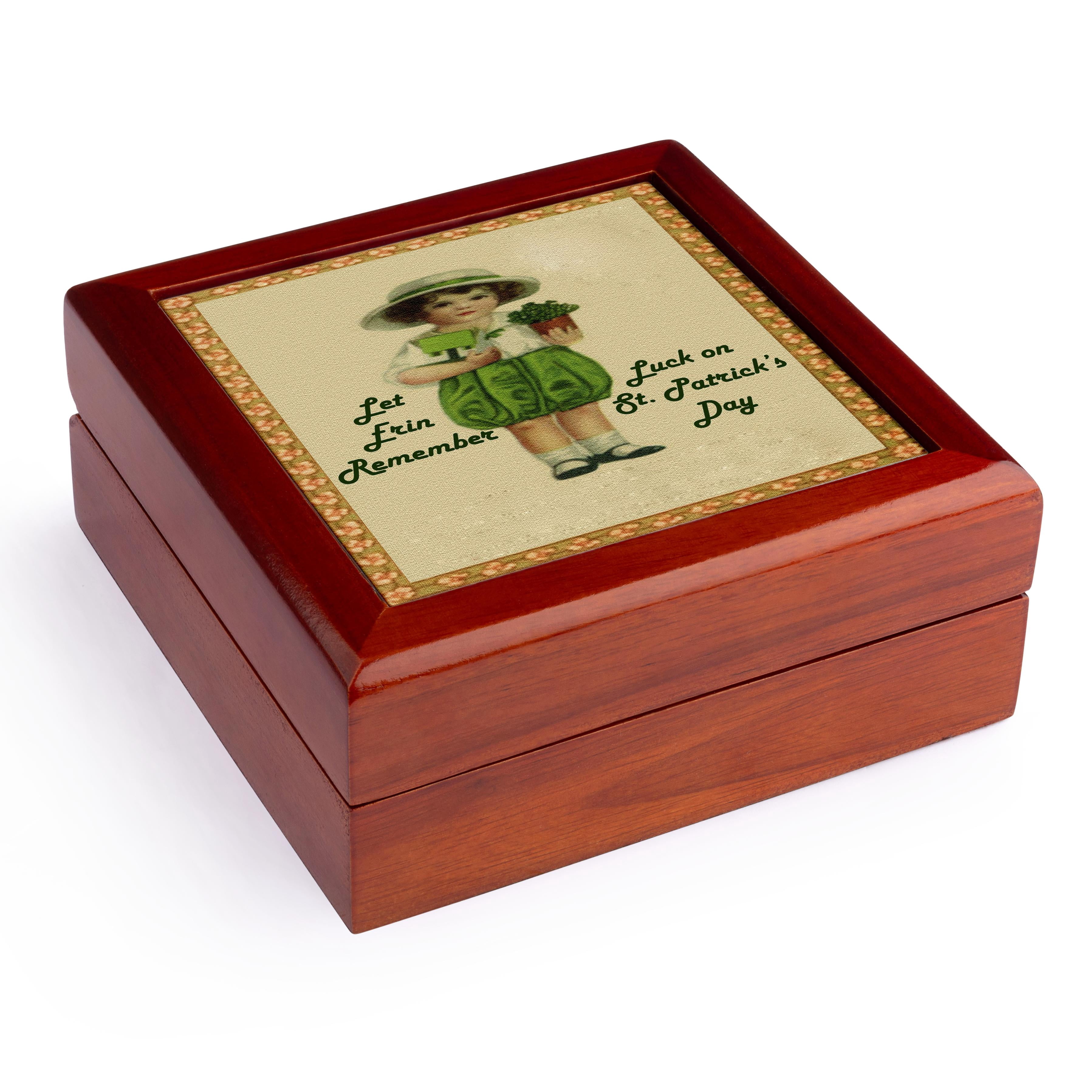 3dRose, Shamrocks and Vintage Girl, Jewelry Box 5.5x5.5 inch with 4 inch tile