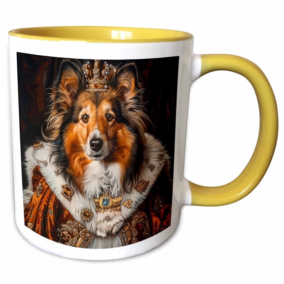 3drose, Shetland Sheepdog Royal Portrait Canine Majesty, 11oz Two-tone Yellow Mug