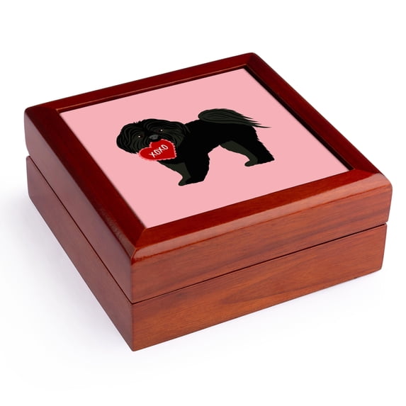 3dRose, Shih Tzu XOXO Valentine Black Puppy Cut, Jewelry Box 5.5x5.5 inch with 4 inch tile