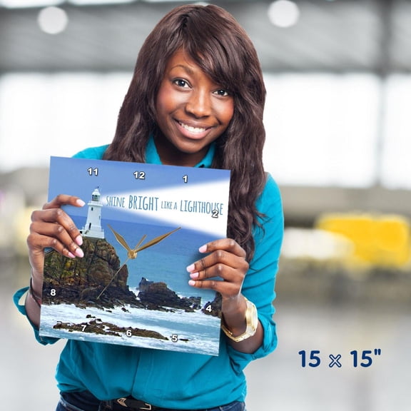 3dRose, Shine bright like a lighthouse - inspiring motivational motivating nautical word saying light house, 15x15 Wall Clock