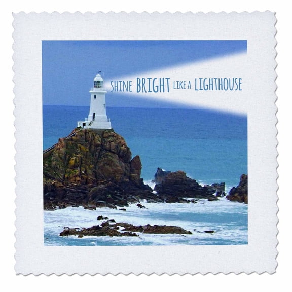 3dRose, Shine bright like a lighthouse - inspiring motivational motivating nautical word saying light house, 12x12 inch quilt square