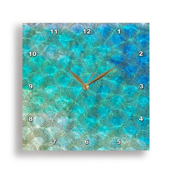 3dRose, Shiny Teal Ocean Mermaid Scales Glitter Effect Art print, 15x15 Wall Clock