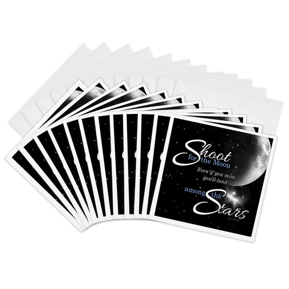 3drose, Shoot for the Moon Is Great for the Graduate or Promotion and Features a Quote by Les Brown, 12 Greeting Cards with Envelopes