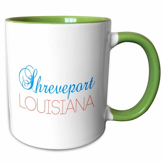 3drose, Shreveport, Louisiana Blue, Red Text. Patriotic Home Town Design, 11oz Two-tone Green Mug