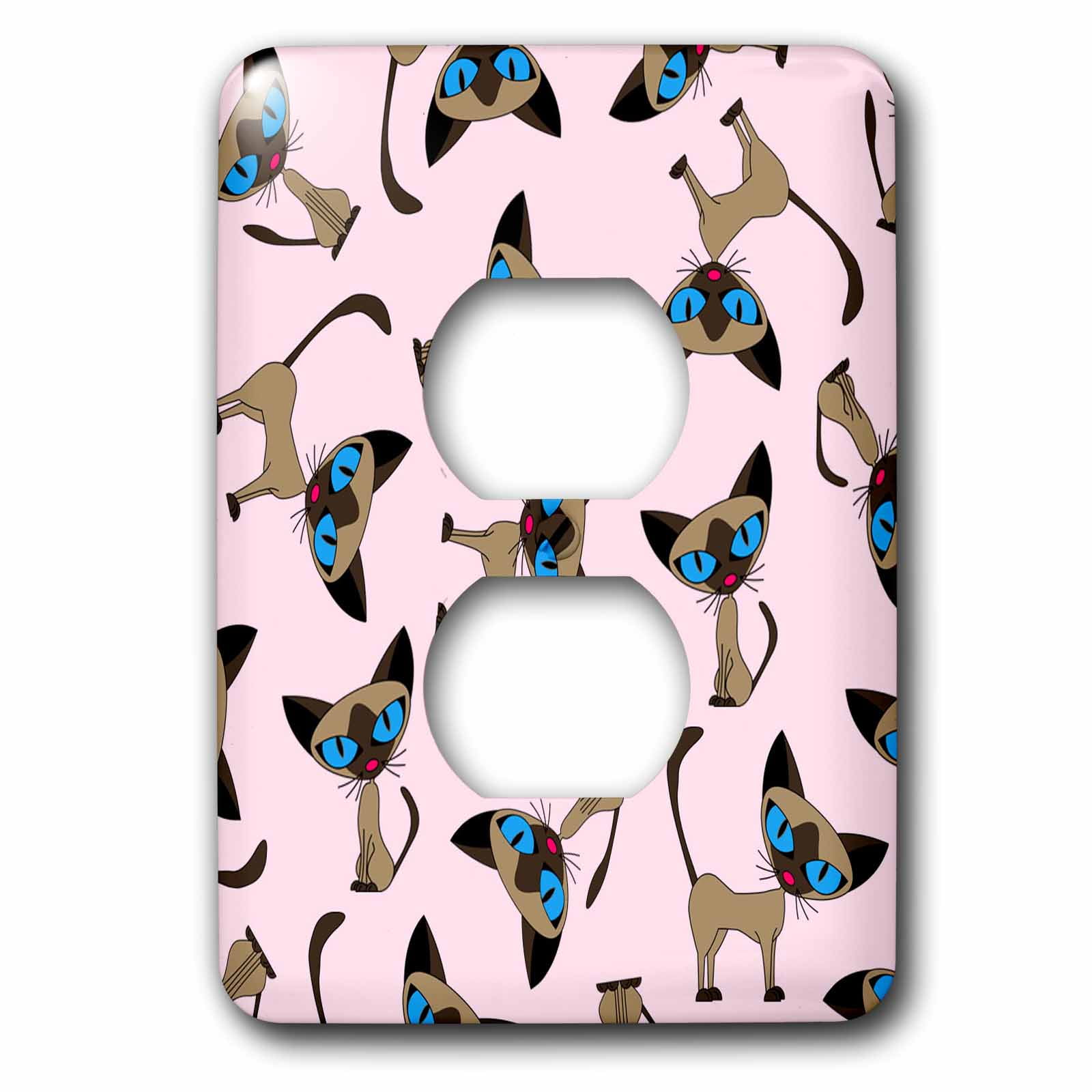 3dRose, Siamese Cat Print Pink, 2 plug outlet cover