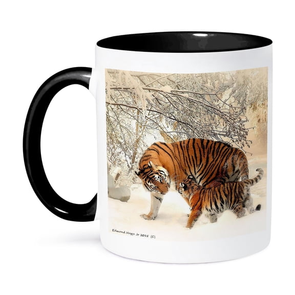3dRose, Siberian Tiger and Cub, 11oz Two-Tone Black Mug