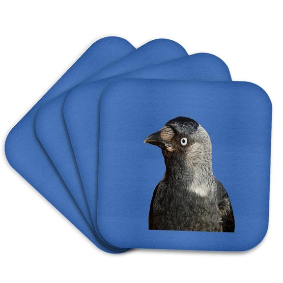 3drose, Side Profile of a Beady Eyed Jackdaw Cut Out, Set of 4 Coasters - Soft