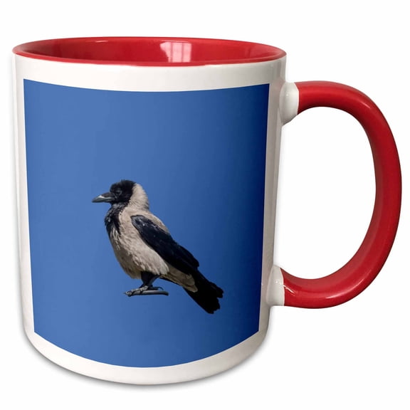 3drose, Side Profile of a Magnificent Hooded Crow, 15oz Two-tone Red Mug