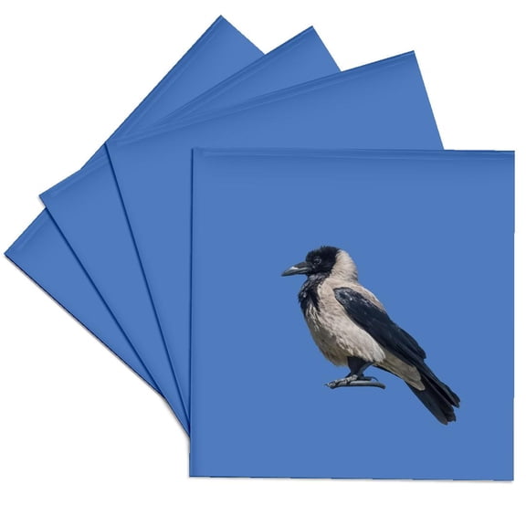 3drose, Side Profile of a Magnificent Hooded Crow, Set of 4 Ceramic Tile Coasters