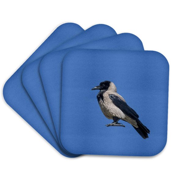3drose, Side Profile of a Magnificent Hooded Crow, Set of 4 Coasters - Soft