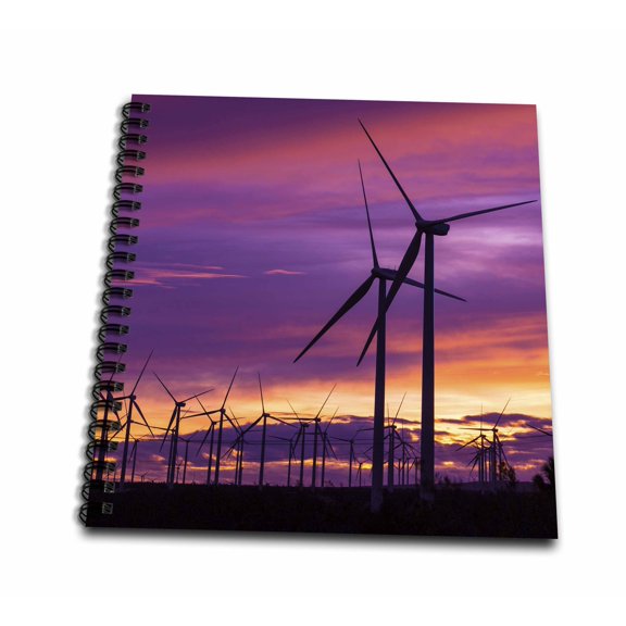 3dRose, Silhouetted wind turbines at sunset, Mojave, California, Usa, Mini Notepad 4 x 4 inch
