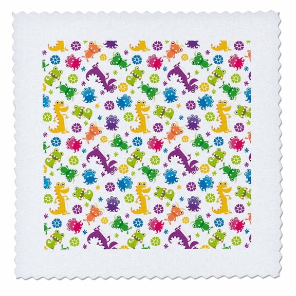 3dRose, Silly Crazy Colorful Cartoon Monsters And Aliens Cartoon Sci-Fi Pattern, 6x6 inch quilt square