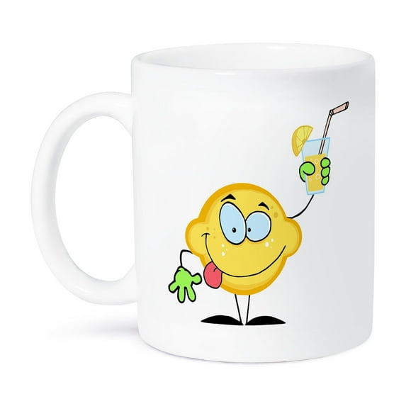 3dRose, Silly Cute Lemon Cartoon Drinking Lemonade, 15oz Mug