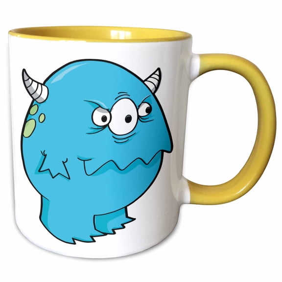 3drose, Silly Grumpy Blue Monster Cartoon, 11oz Two-tone Yellow Mug