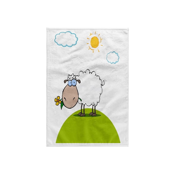 3dRose, Silly Sheep On A Hill With A Flower Funny Animal Cartoon, 15x22 Hand Towel