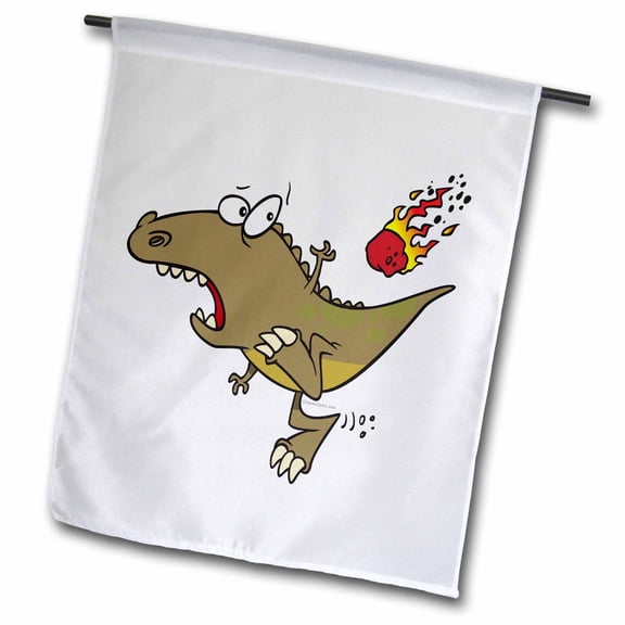 3dRose, Silly T-Rex Dinosaur Dodging Meteor Cartoon, 12 x 18 inch Garden Flag