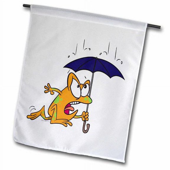 3dRose, Silly Tree Frog with Umbrella Cartoon, 12 x 18 inch Garden Flag