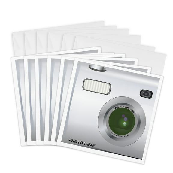 3drose, Silver Camera Square Design - Unique Novelty Gift for Photography Fans and Photographers, 6 Greeting Cards with Envelopes