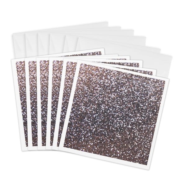 3drose, Silver Faux Glitter - Photo of Glittery Texture - Metallic Sparkly Bling - Diva Glam Sequins Glamor, 6 Greeting Cards with Envelopes