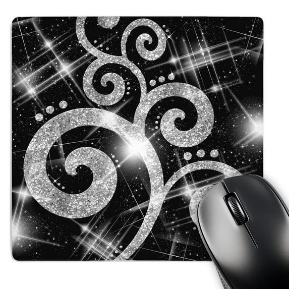 3dRose, Silver Glitter Swirls And Dots, MousePad
