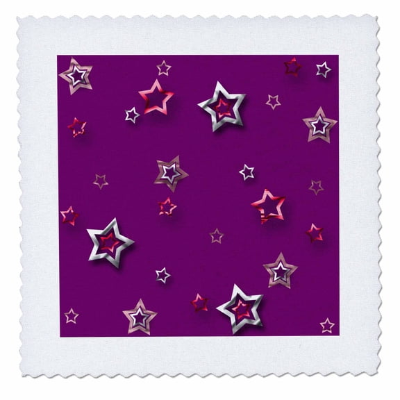 3dRose, Silver and Gold Color Stars on Plum Purple, 10x10 inch quilt square