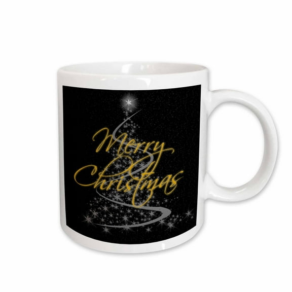 3drose, Silver Christmas Tree with Merry Christmas Type, 15oz Mug