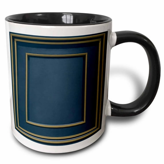 3drose, Simple Geometric Regency Period Square Abstract Design Blue, 15oz Two-tone Black Mug