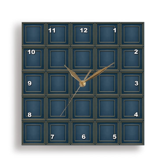 3dRose, Simple Geometric Regency Period Square Abstract Pattern Blue, 15x15 Wall Clock