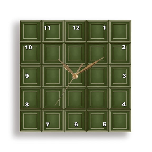 3dRose, Simple Geometric Regency Period Square Abstract Pattern Green, 15x15 Wall Clock