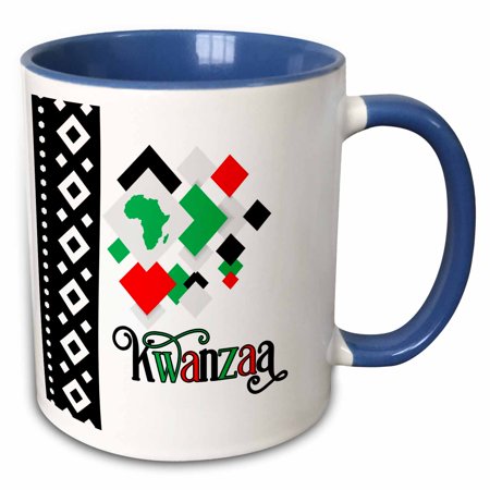 3drose, Simple and Modern Kwanzaa with African Continent Red Black Green, 11oz Two-tone Blue Mug
