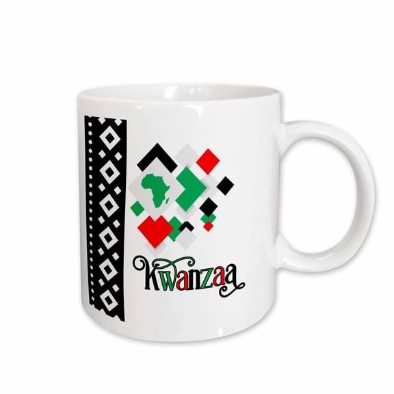 3drose, Simple and Modern Kwanzaa with African Continent Red Black Green, 15oz Mug