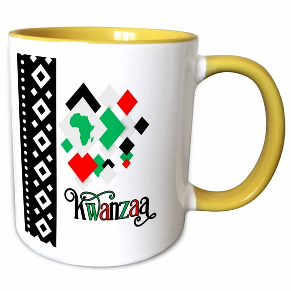3drose, Simple and Modern Kwanzaa with African Continent Red Black Green, 15oz Two-tone Yellow Mug