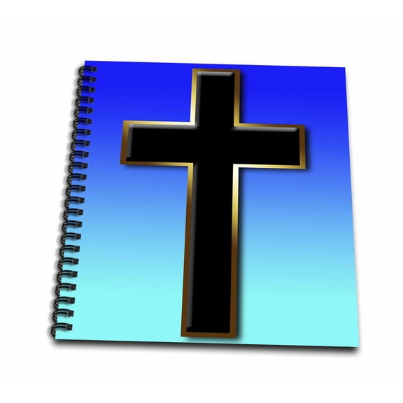 3dRose, Simple black and gold cross on a blue green gradient background, Mini Notepad 4 x 4 inch
