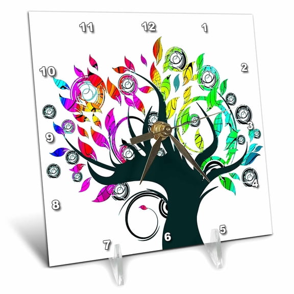 3dRose, Sixties Psychedelic Tree, 6x6 Desk Clock