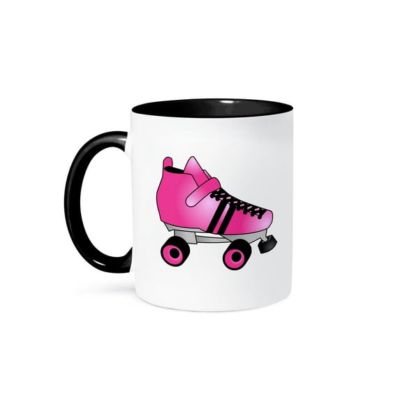 3dRose, Skating Gifts - Pink and Black Roller Skate, 11oz Two-Tone Black Mug