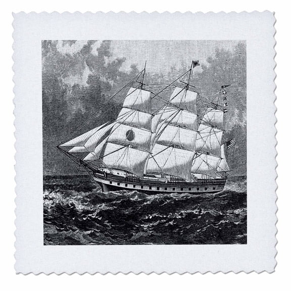 3dRose, Sketch Of Vintage World Class Sailing Ship, 6x6 inch quilt square