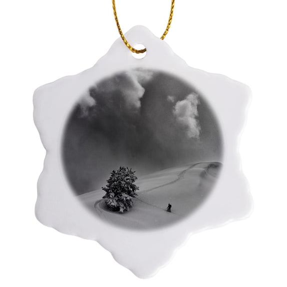 3drose, Ski Climbers, Beartrap-desolation Ridge, Big Cottonwood Canyon, Utah., 3 inch Snowflake Porcelain Ornament
