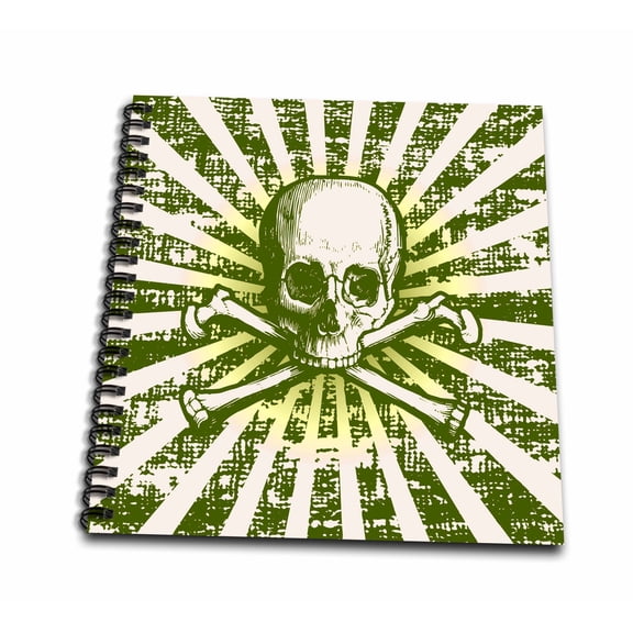3dRose, Skull and Crossbones Sunburst Radial Grunge Design in Green, Drawing Book 8 x 8 inch