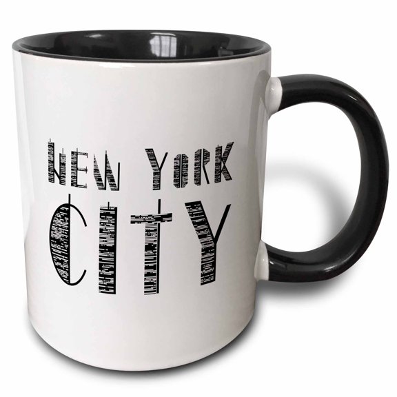 3drose, Skyscraper Style Elegant Text New York City Black on White, 11oz Two-tone Black Mug