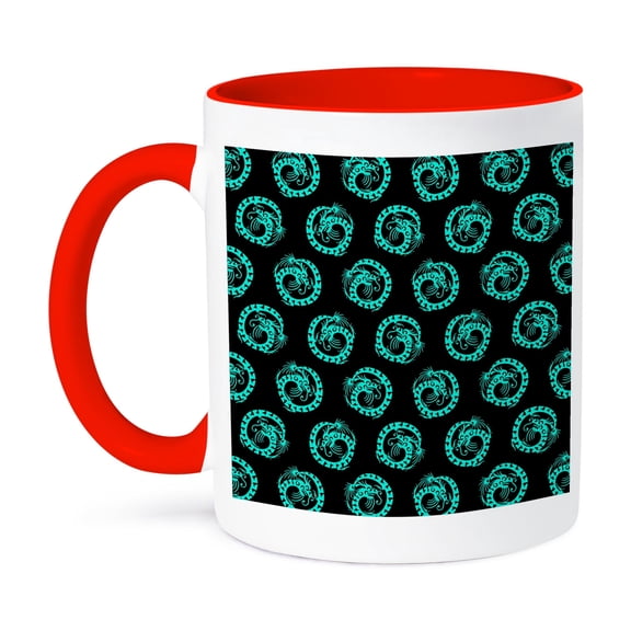 3dRose, Small Blue dragons on black background, 11oz Two-Tone Red Mug