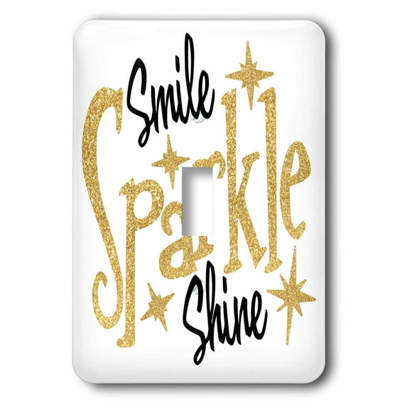 3dRose, Smile Sparkle Shine Text with Stars in Black and Gold Colors on White Background, single toggle switch