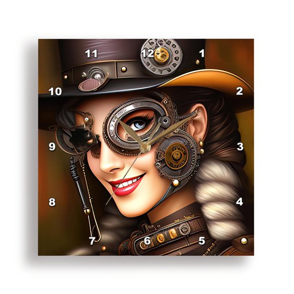 3dRose, Smiling fantastic beauty in tall hat and special glasses. Cool gift, 15x15 Wall Clock