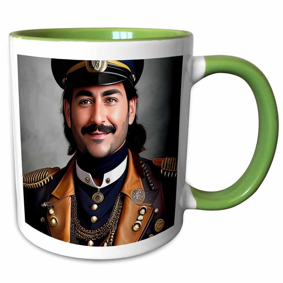 3drose, Smiling Handsome Man - Naval Captain of Fantastic Era in Uniform, 15oz Two-tone Green Mug