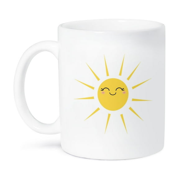 3dRose, Smiling happy sun - cute kawaii yellow sunny smiling face - summery sunshine on white - sweet summer, 11oz Mug