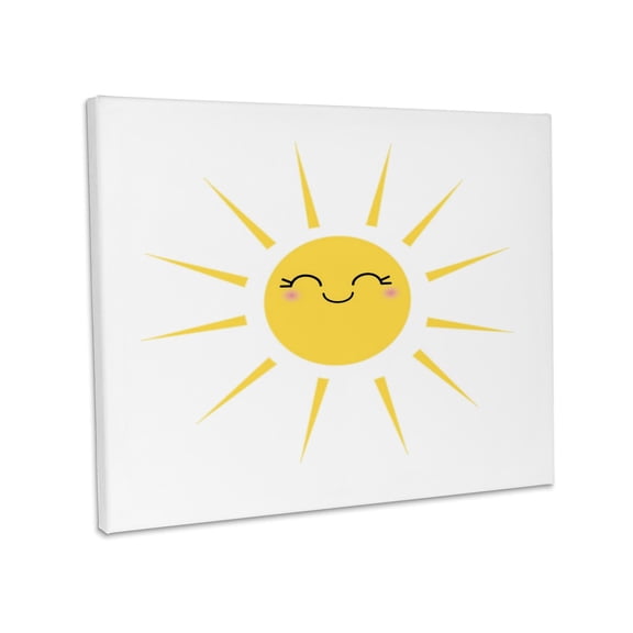 3dRose, Smiling happy sun - cute kawaii yellow sunny smiling face - summery sunshine on white - sweet summer, Museum Grade Canvas Wrap 20x16